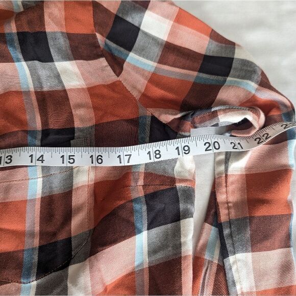 LOFT Women SZ XS Orange/Brown Checked Button Up Shirt Blouse -Lightweight-Casual - Picture 7 of 7